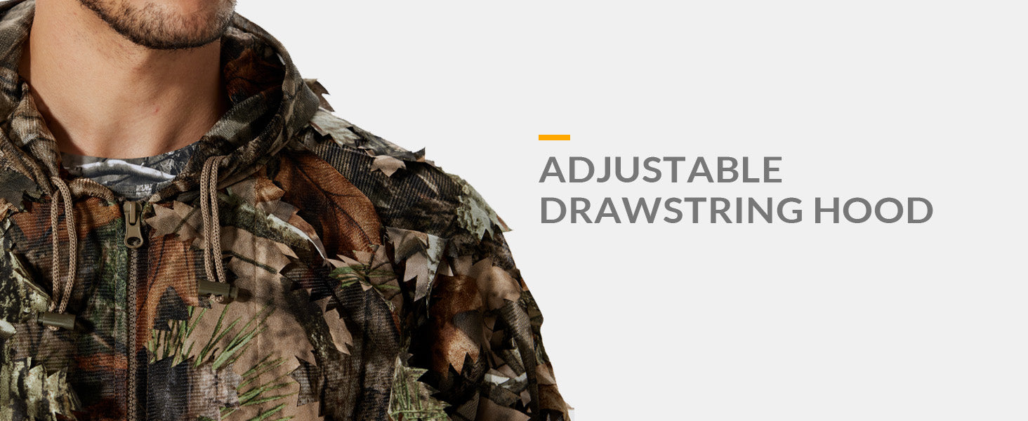 Adjustable leafy camouflage hood